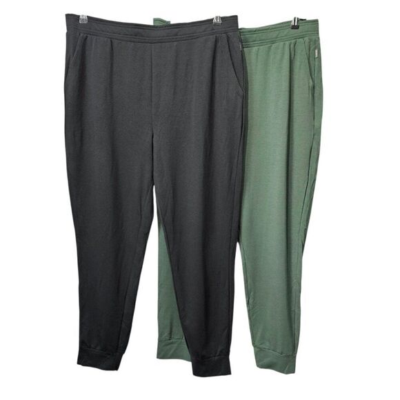 Eddie Bauer New Fleece Lounge High Waist Black Green Pocket Joggers Ladies 2 Pk - Picture 2 of 10